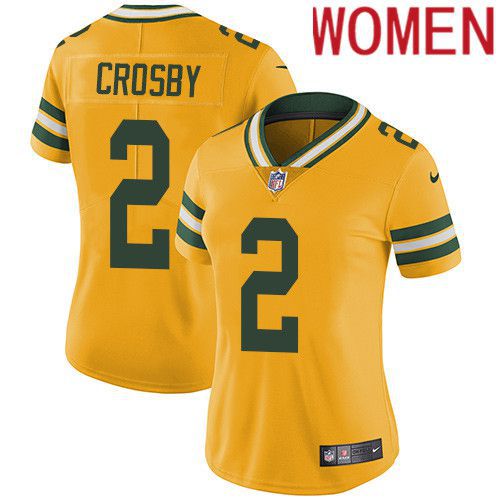 Women Green Bay Packers 2 Mason Crosby Yellow Nike Vapor Limited NFL Jersey